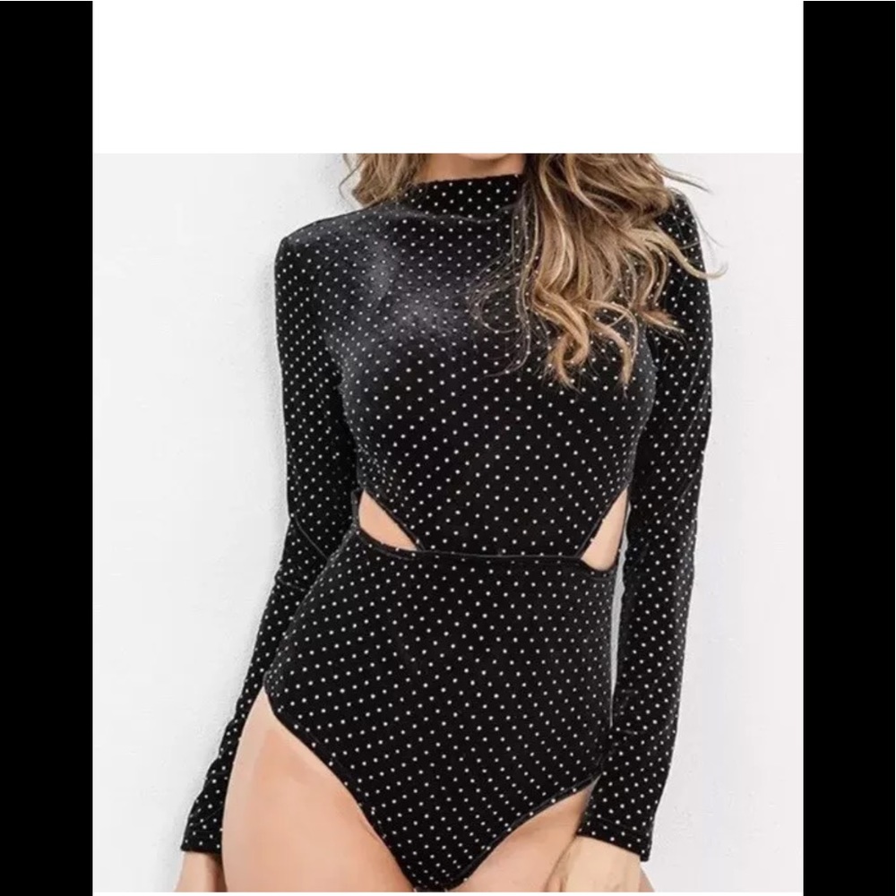 Zara Velvet Bodysuit with Silver Detail Small